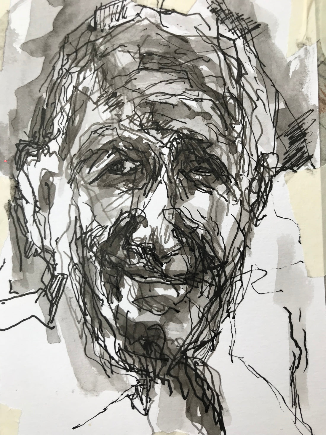 Collage drawing of D. (with studies)