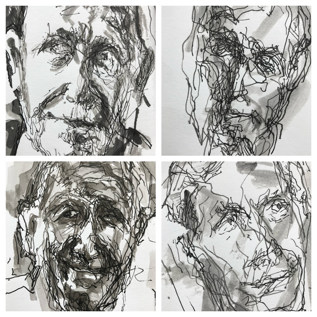 Collage drawing of D. (with studies)