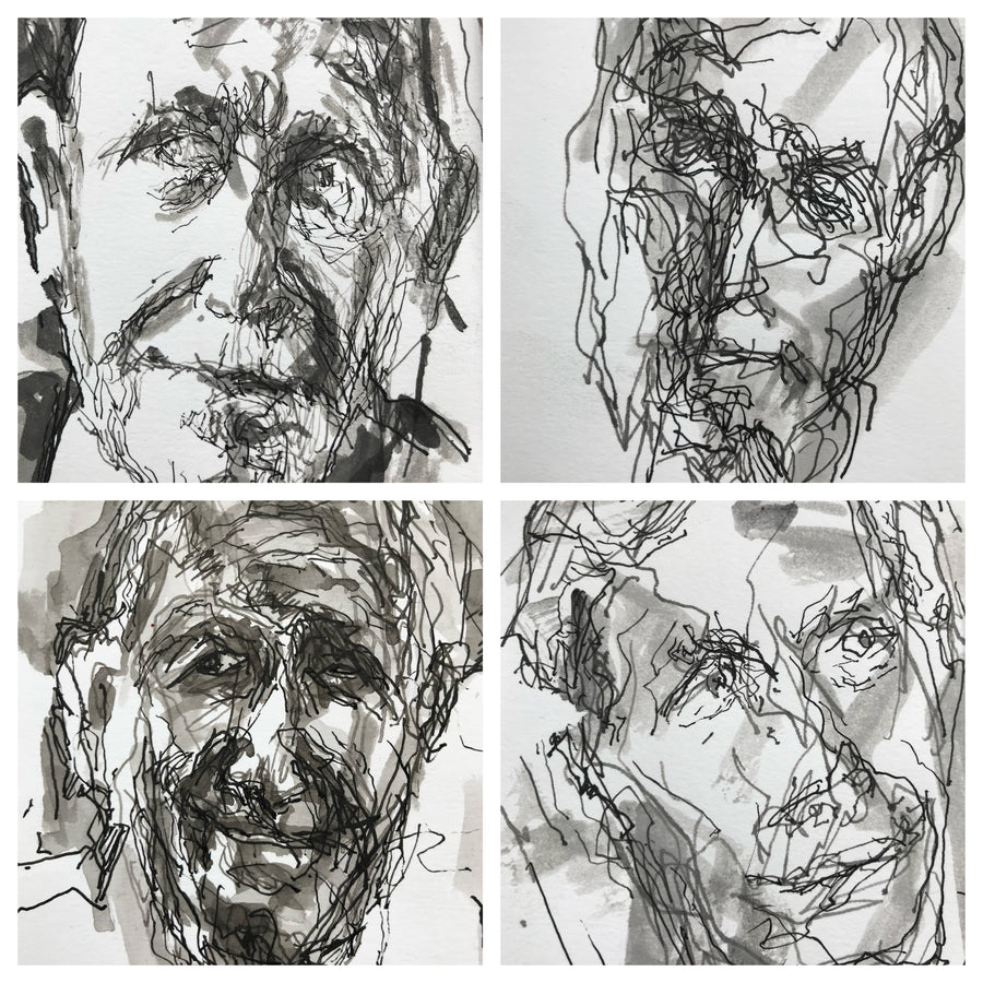 Collage drawing of D. (with studies)