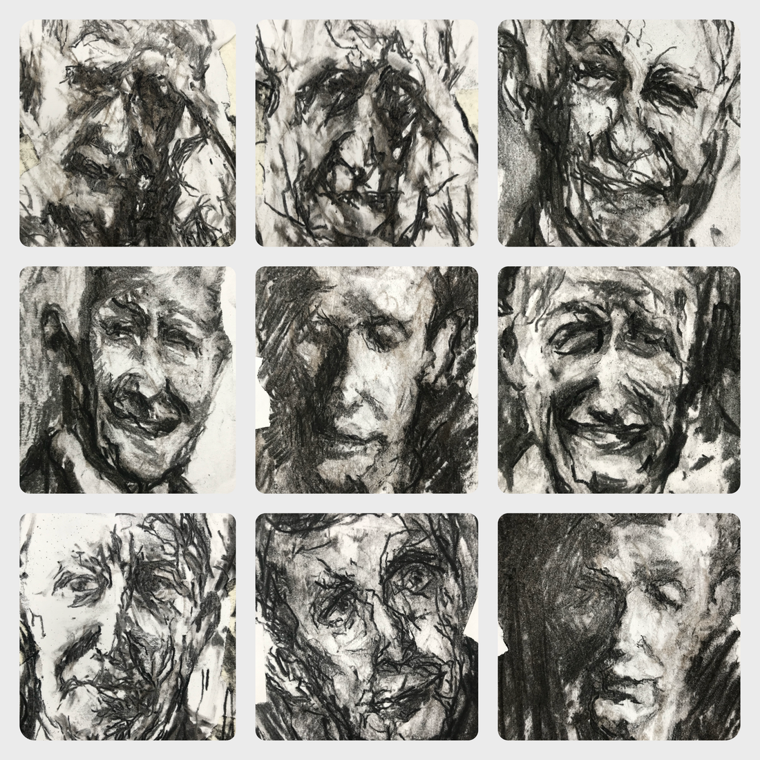 Collage drawing of D. (with studies)