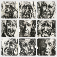 Collage drawing of D. (with studies)