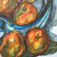 Artistic depiction of Seville oranges with a bold marks and texture using marker pens.