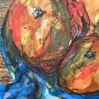 Artistic depiction of Seville oranges with a focus on color and texture, drawn with marker pen.