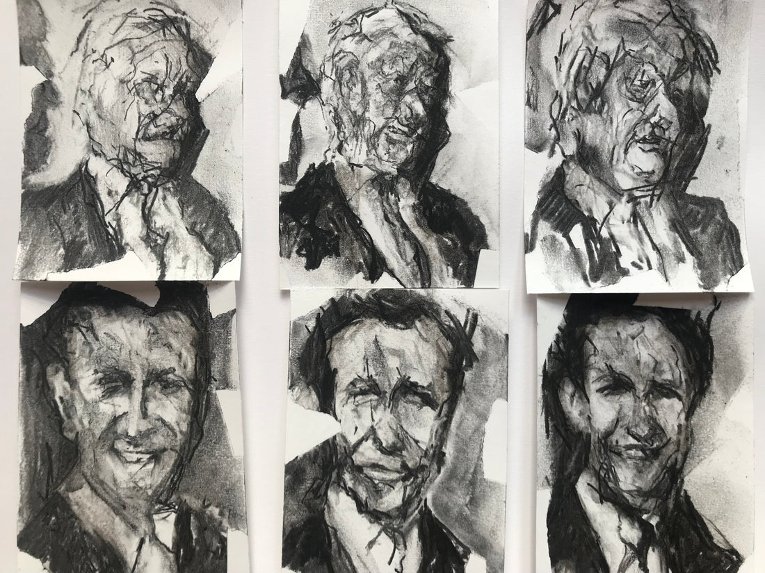 Collage drawing of D. (with studies)