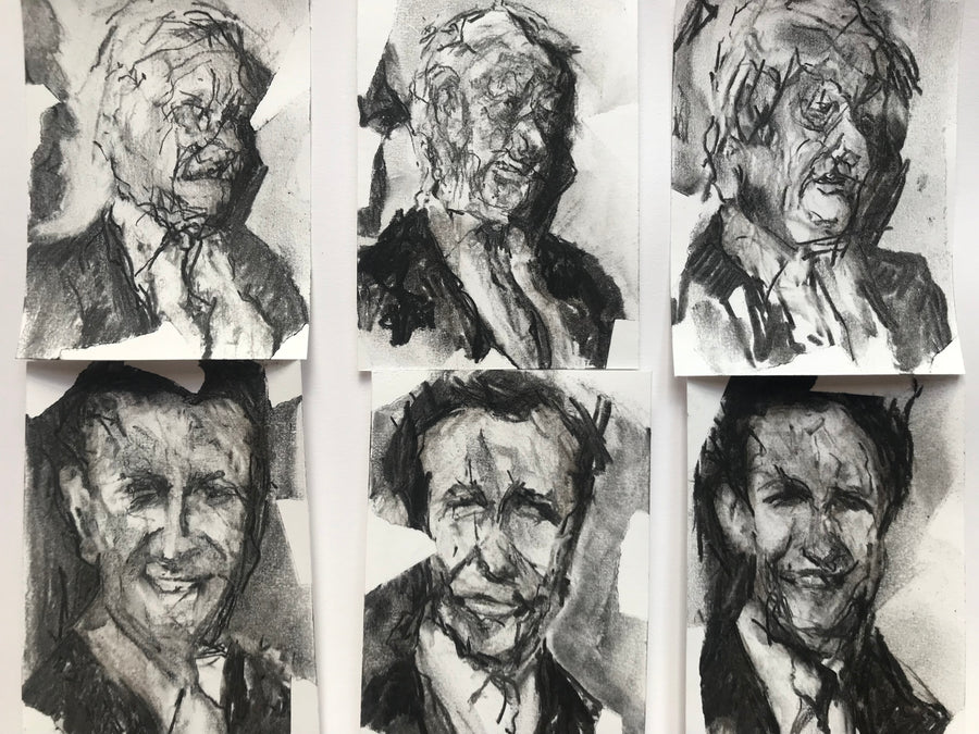 Collage drawing of D. (with studies)